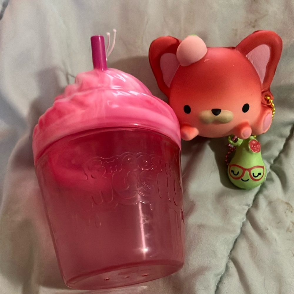 Pink Smoothie Cup and Cute Fox Keychain